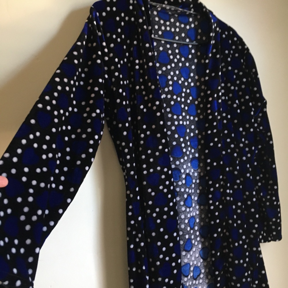 Blue velvet vintage soft polka dot boho festival duster jacket robe funky coat